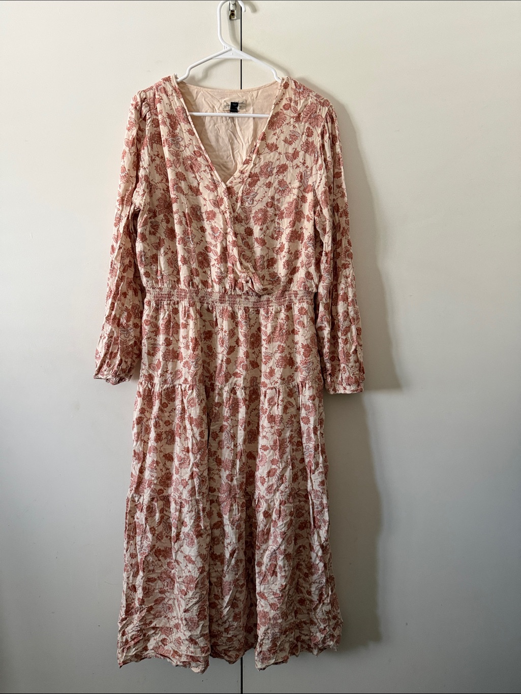 Floral V-Neck Long Sleeve Maxi Dress In Dusty Rose